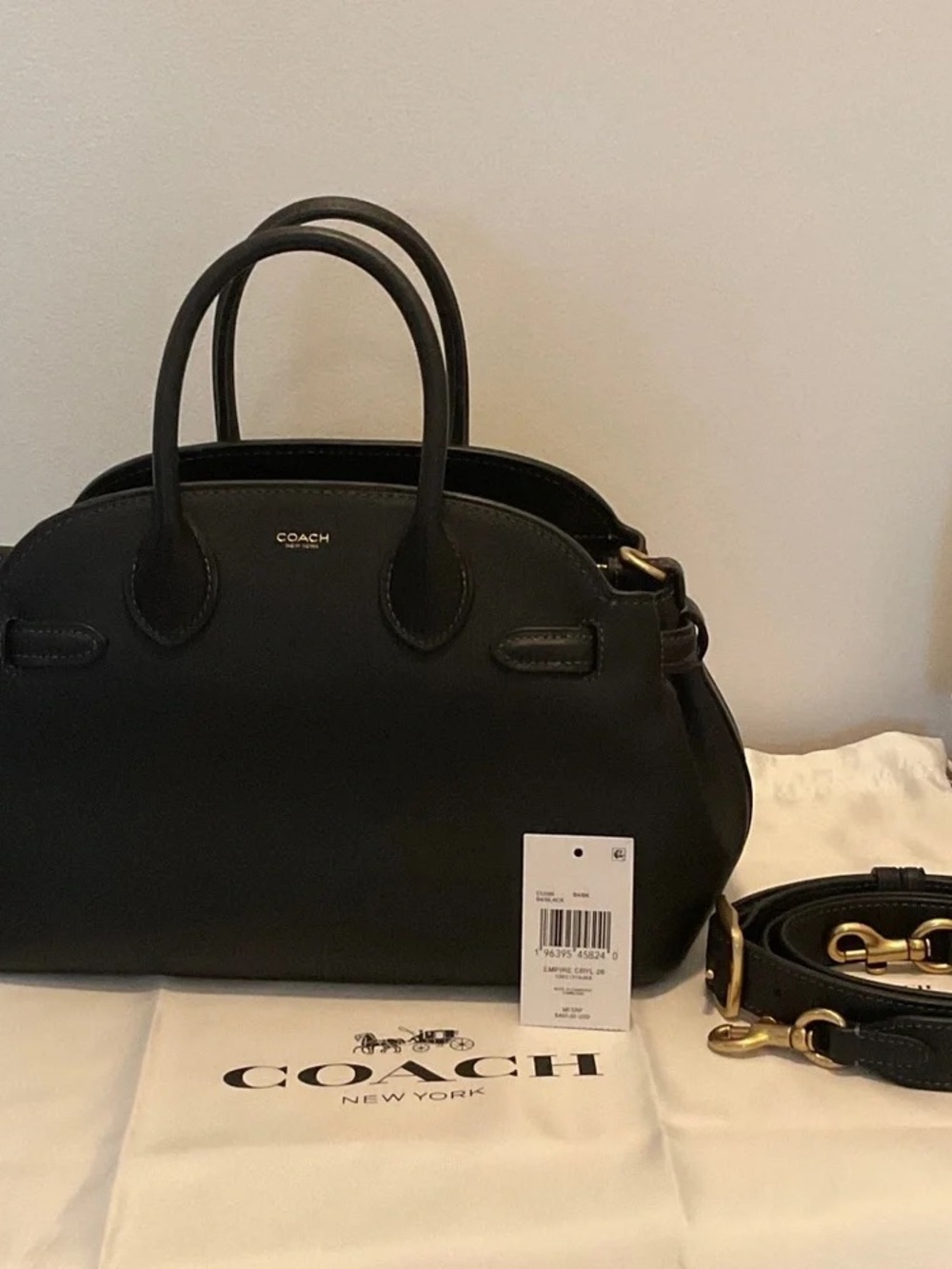 Coach Black Leather Dome Satchel with Gold Hardware